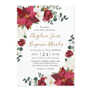 poinsettia elegant red gold white floral wedding invitation