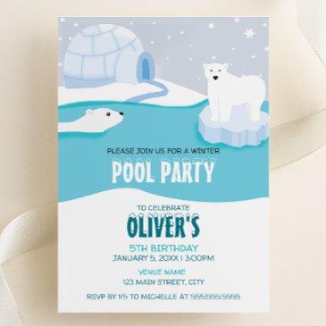 polar bear pool party birthday invitation