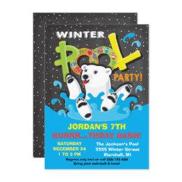 Small Polar Bear Winter Pool Party Plunge Invitation Front View