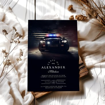police car lights american flag graduation invitation