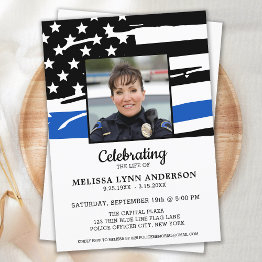 Small Police Celebration Of Life Thin Blue Line Memorial Invitation Front View