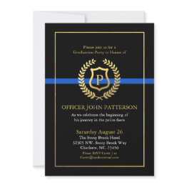 Small Police Graduation | Retirement Themed Monogram Invitation Front View