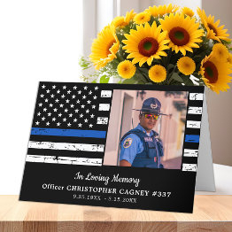 Small Police Memorial Sympathy Thin Blue Line Funeral Thank You Invitations Front View