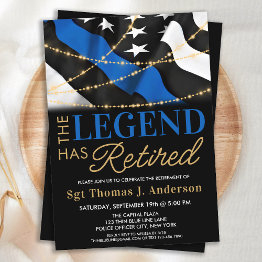 Small Police Retirement Legend Has Retired Blue Flag Invitation Front View