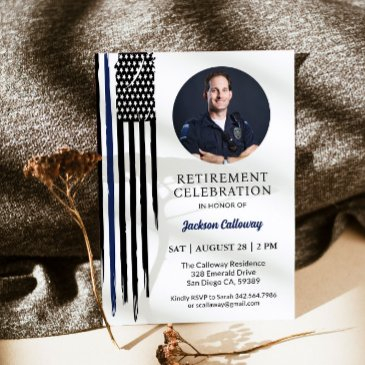 police retirement, watercolor thin blue line flag invitation