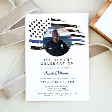 police watercolor thin blue line flag retirement i invitation