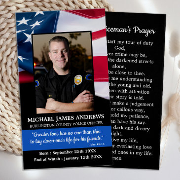 policeman prayer remembrance memorial funeral invitations