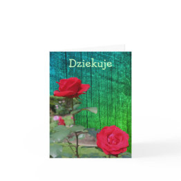 Small Polish Dziekuje Thank You Invitations Red Roses Front View