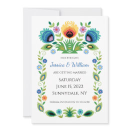 Small Polish Folk Flowers Lavender And Yellow Save The Date Front View