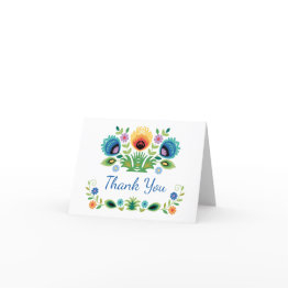 Small Polish Folk Flowers Lavender Yellow Thank You Invitations Front View