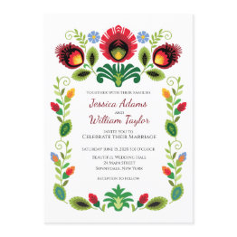 Small Polish Folk Flowers Red Wedding Invitation Front View