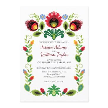 polish folk flowers red wedding invitation