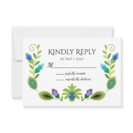 Small Polish Folk Flowers Teal Response Invitations Front View