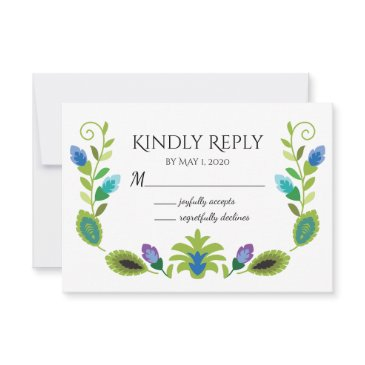 polish folk flowers teal response invitations
