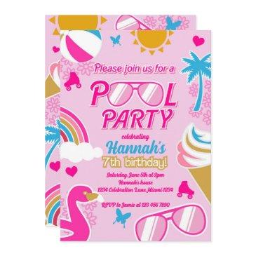 pool party 7th birthday girl malibu doll summer invitation