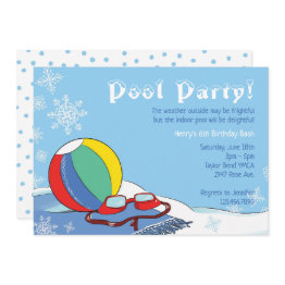 Small Pool Party In Winter Boys Indoor Snowy Swimming Invitation Front View