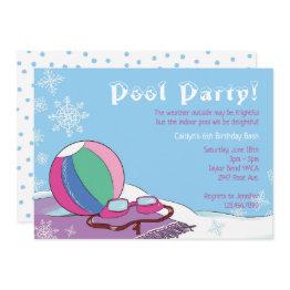 Small Pool Party In Winter Girls Indoor Snowy Swimming Invitation Front View