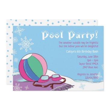 pool party in winter girls indoor snowy swimming invitation