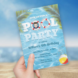 Small Pool Party Invitation - Kids Custom Photo Upload Front View