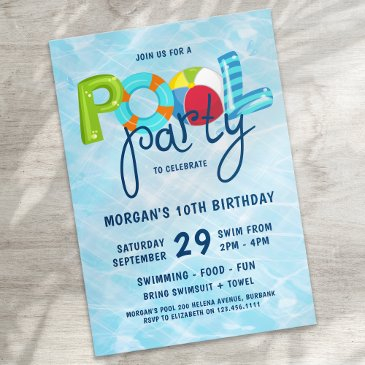 pool party kid's birthday party invitation