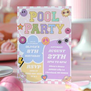 pool party preppy varsity patch birthday party invitation