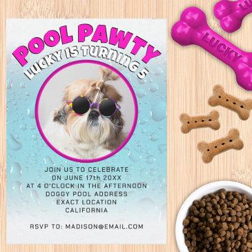 pool pawty puppy dog custom photo birthday party invitation