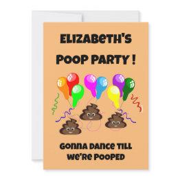 Small Poop Emoji Happy Birthday Party Invitation Front View