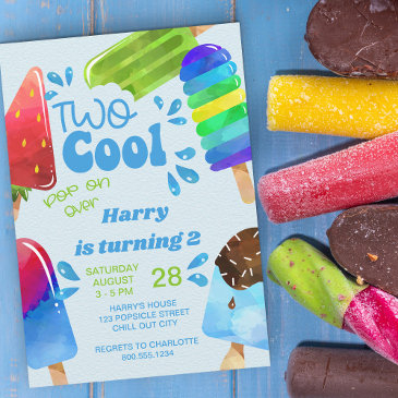 popsicle party two cool boys 2nd birthday invitation