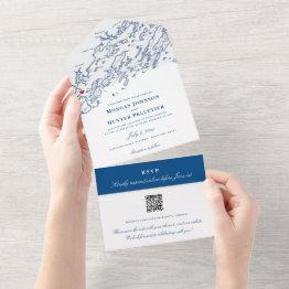 Small Portland Maine Elegant Navy Qr Budget Wedding All In One Invitation Front View