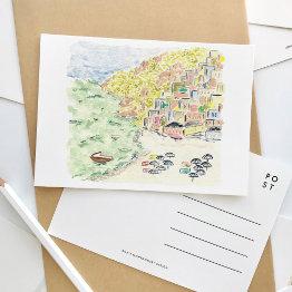 Small Positano Italy Watercolor Travel Postinvitations Front View