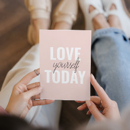 Small Positive Love Yourself Today Pastel Pink Quote Holiday Invitations Front View