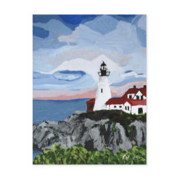 Small Post Invitations: Portland Head Light Painting Postinvitations Front View