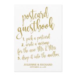 Small Postinvitations Guest Book Gold Glitter Affordable Sign Front View