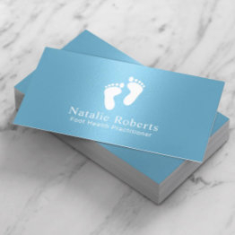 Small Practitioner Modern Baby Blue Foot Care Spa Business Invitations Front View