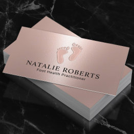 Small Practitioner Modern Rose Gold Foot Care Business Invitations Front View