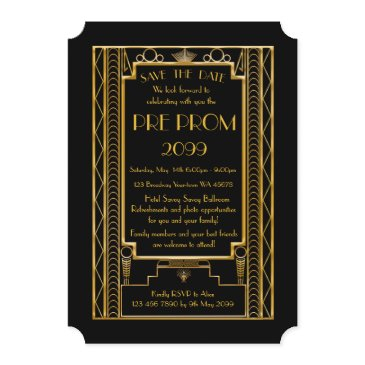 pre promjunior, great gatsby, gold,black save the date