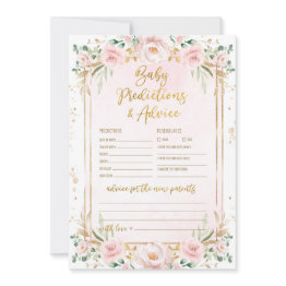 Small Predictions & Advice Floral Baby Shower Game Invitations Front View