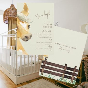 preg-neigh-ent horse it's a boy baby shower invitation