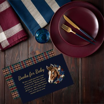 preppy equestrian foal floral blue books for baby enclosure invitations