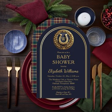preppy horseshoe plaid monogram baby shower invitation