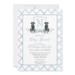 Small Preppy Puppy Dog Crest Baby Shower Invitation Front View