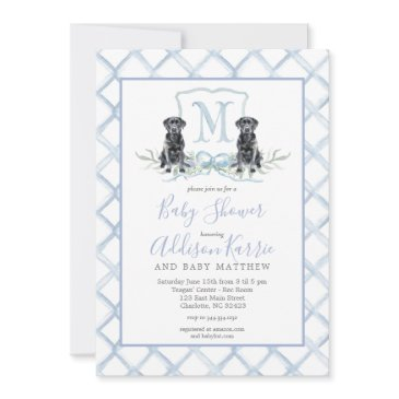preppy puppy dog crest baby shower invitation