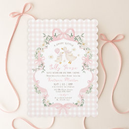 Small Preppy Silly Goose Pink Bow Girl Baby Shower Invitation Front View