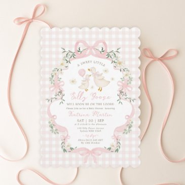 preppy silly goose pink bow girl baby shower invitation