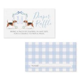 Small Preppy Southern Blue Boy Beagle Diaper Raffle Invitations Front View