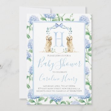 preppy southern blue boy dog baby shower invitation