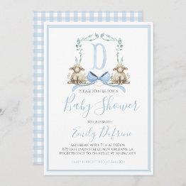 Small Preppy Southern Blue Boy Lamb Baby Shower Invitation Front View