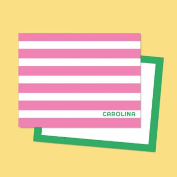 preppy stripes pink & bright green cute girly note invitations