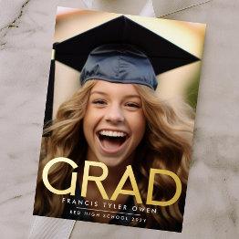 Small Pressed Foil Gold Grad Class Of 25 Announcement Front View