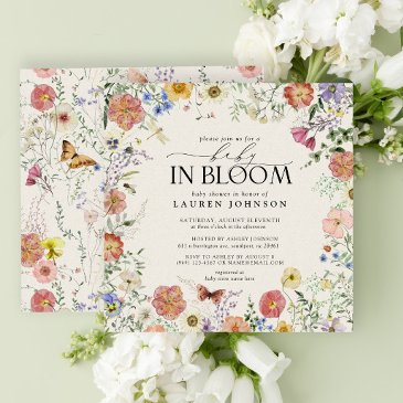 pressed wildflower floral baby in bloom shower invitation